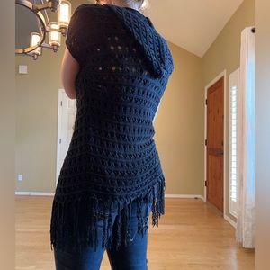 WET SEAL Black Open Crochet Short Sleeve Sweater